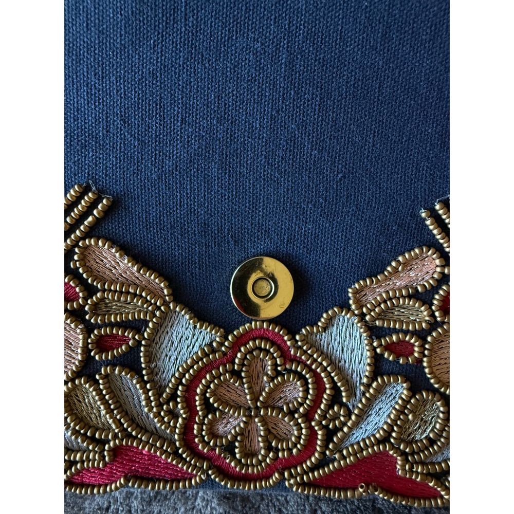 Francesca's Beaded Envelope Clutch Bag Boho Navy Multi - Picture 4 of 9